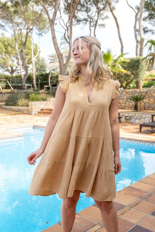Musselin Kleid in senfgelb