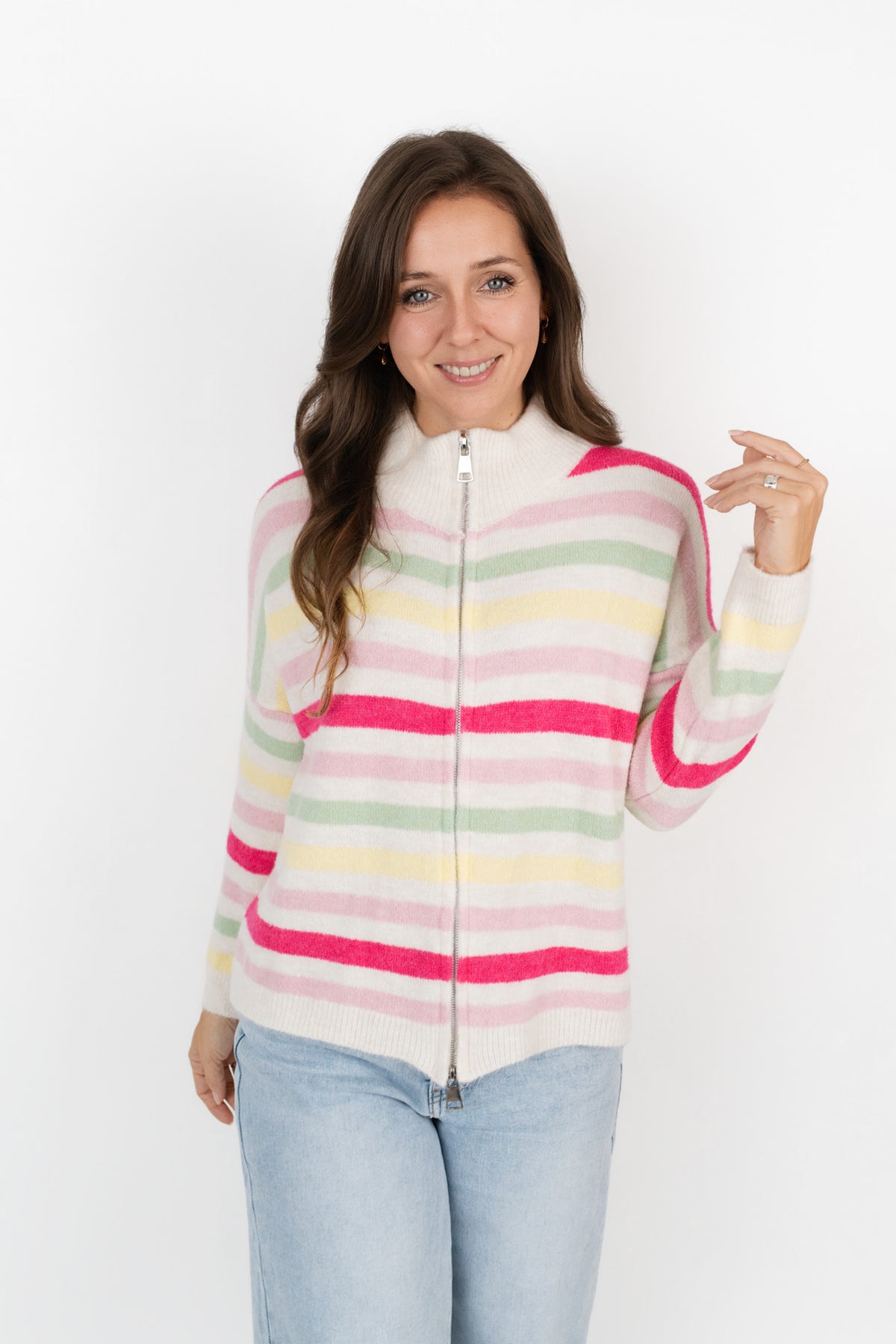 Zip-Up Cardigan mit Streifen