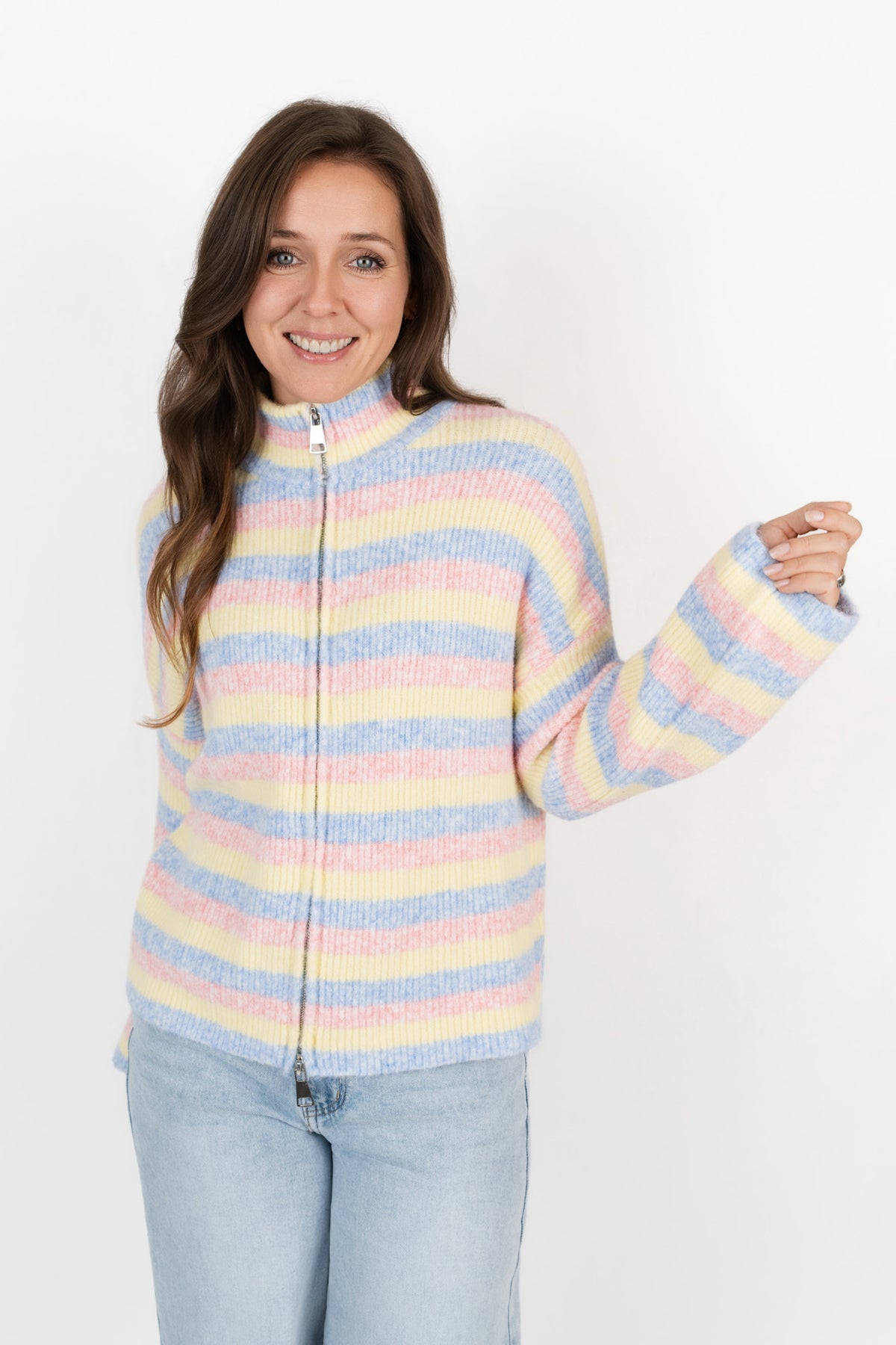 Zip-Up Cardigan mit breiten Streifen