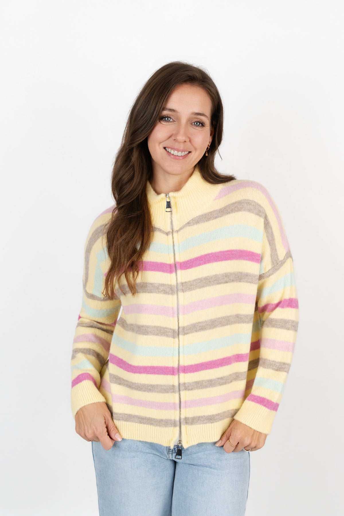 Zip-Up Cardigan mit Streifen