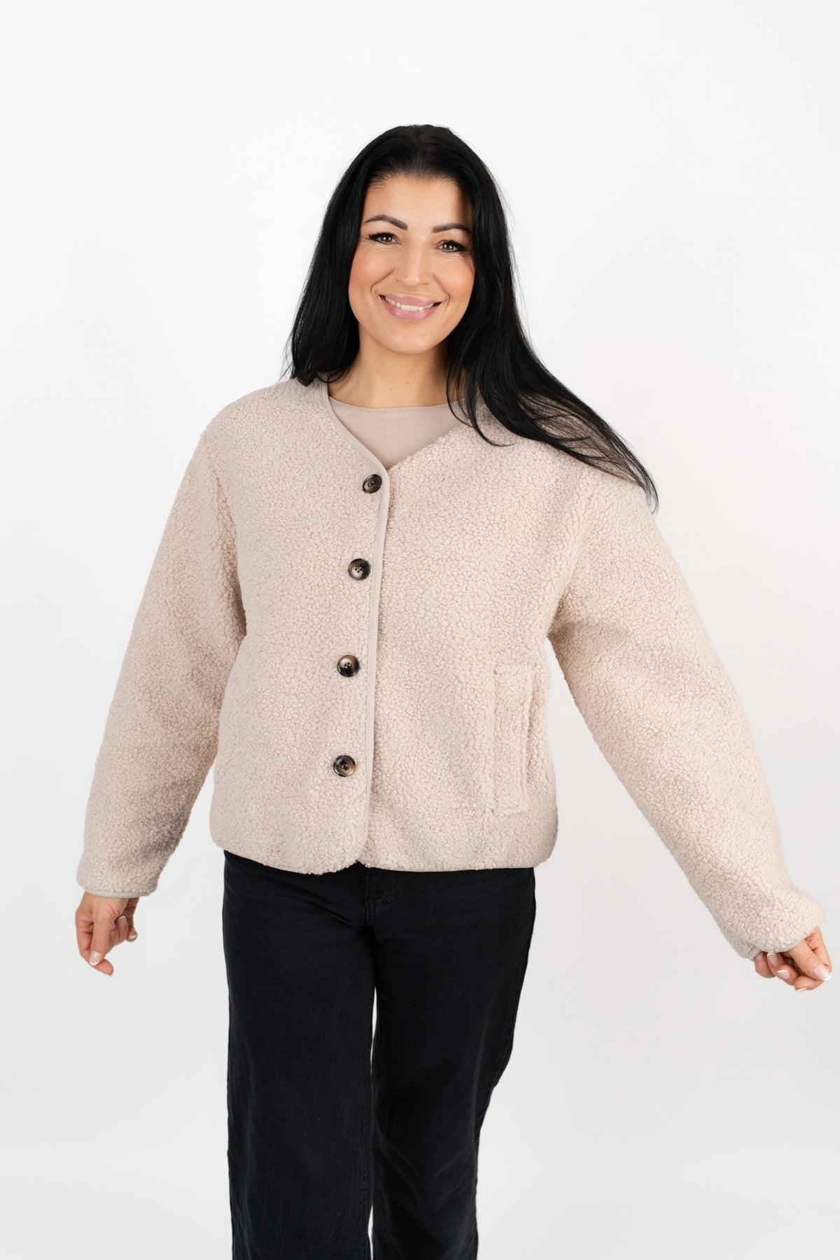 Teddy Jacke mit Knopfleiste