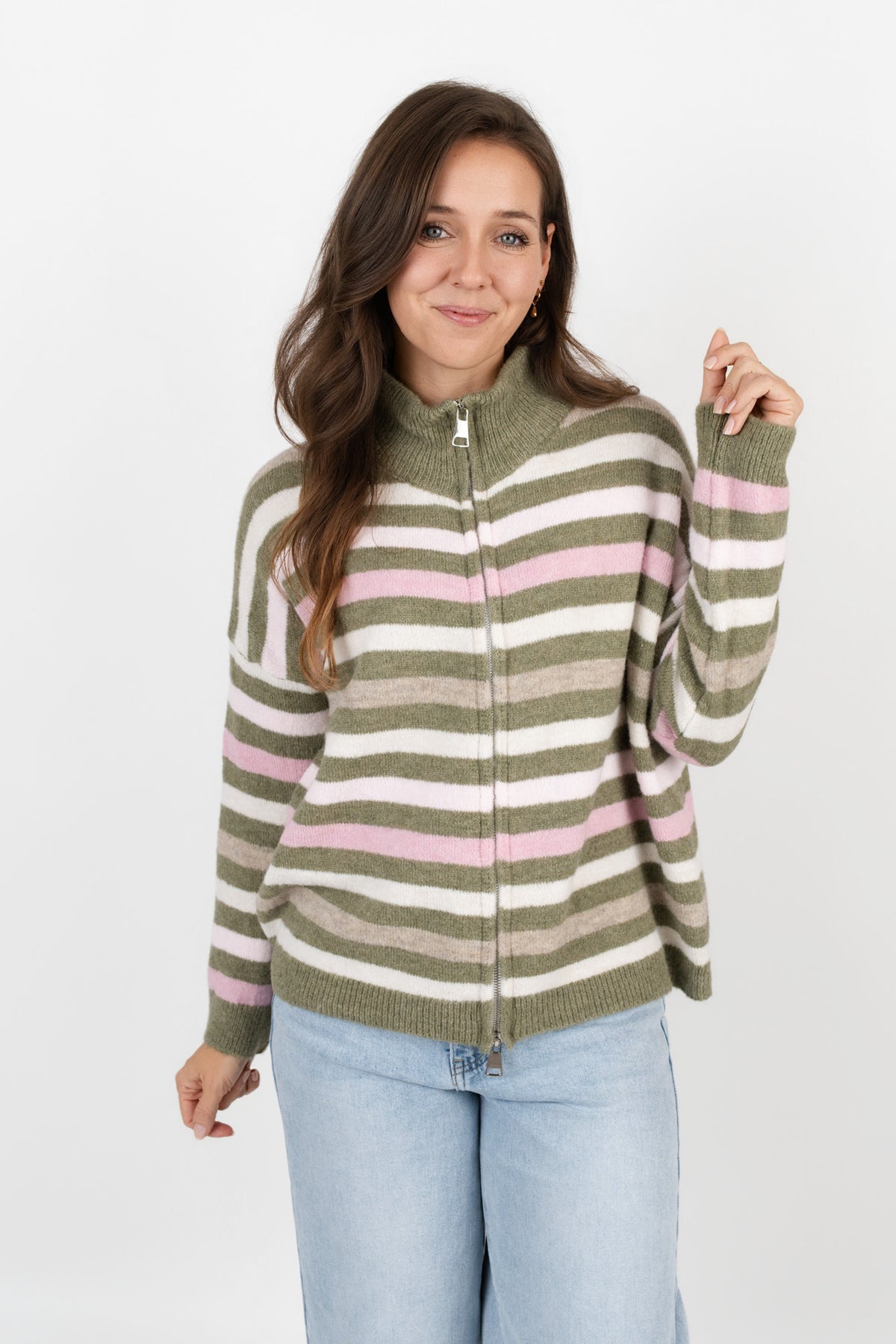 Zip-Up Cardigan mit Streifen