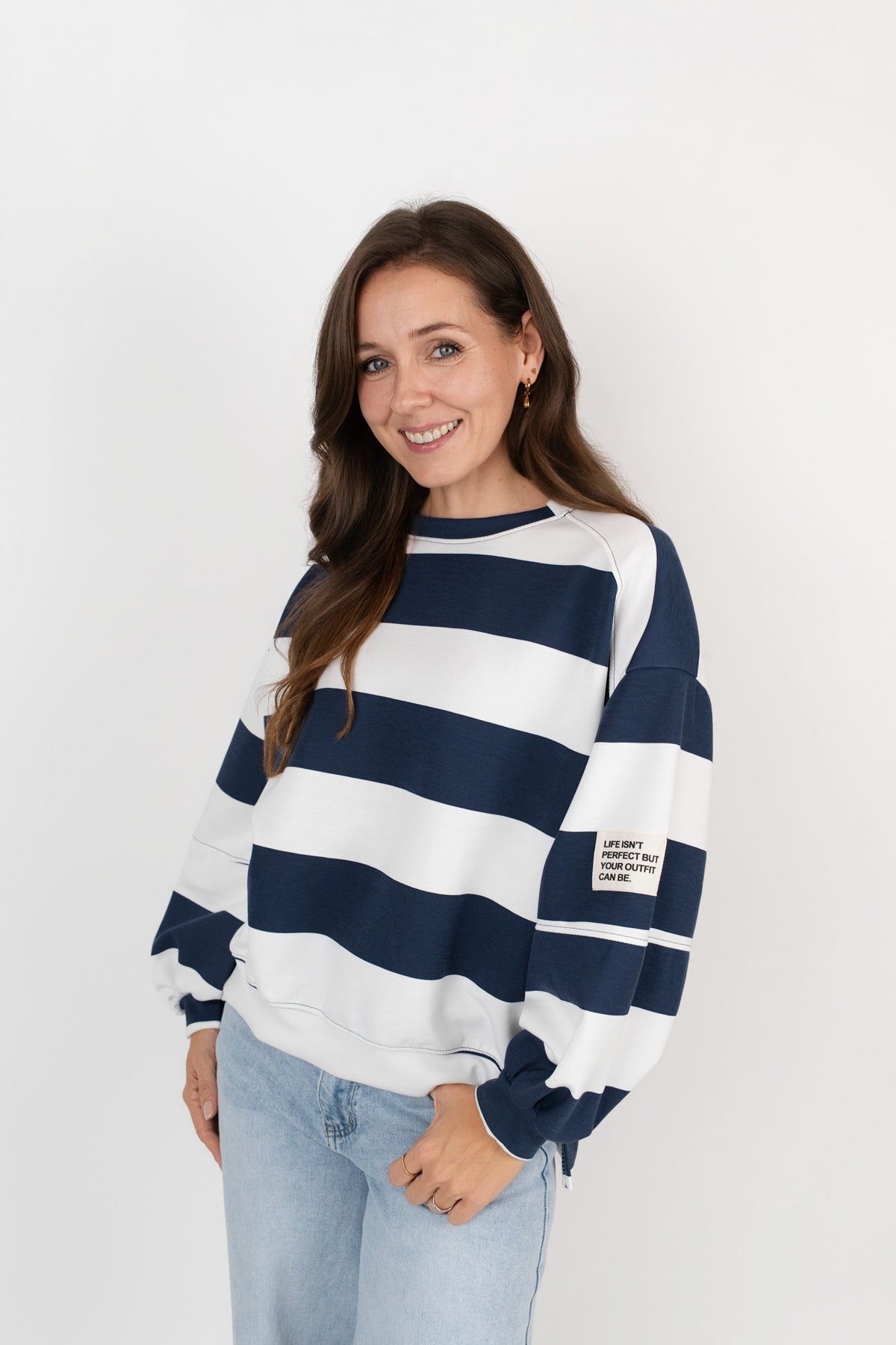 Pullover gestreift mit Ärmelpatch
