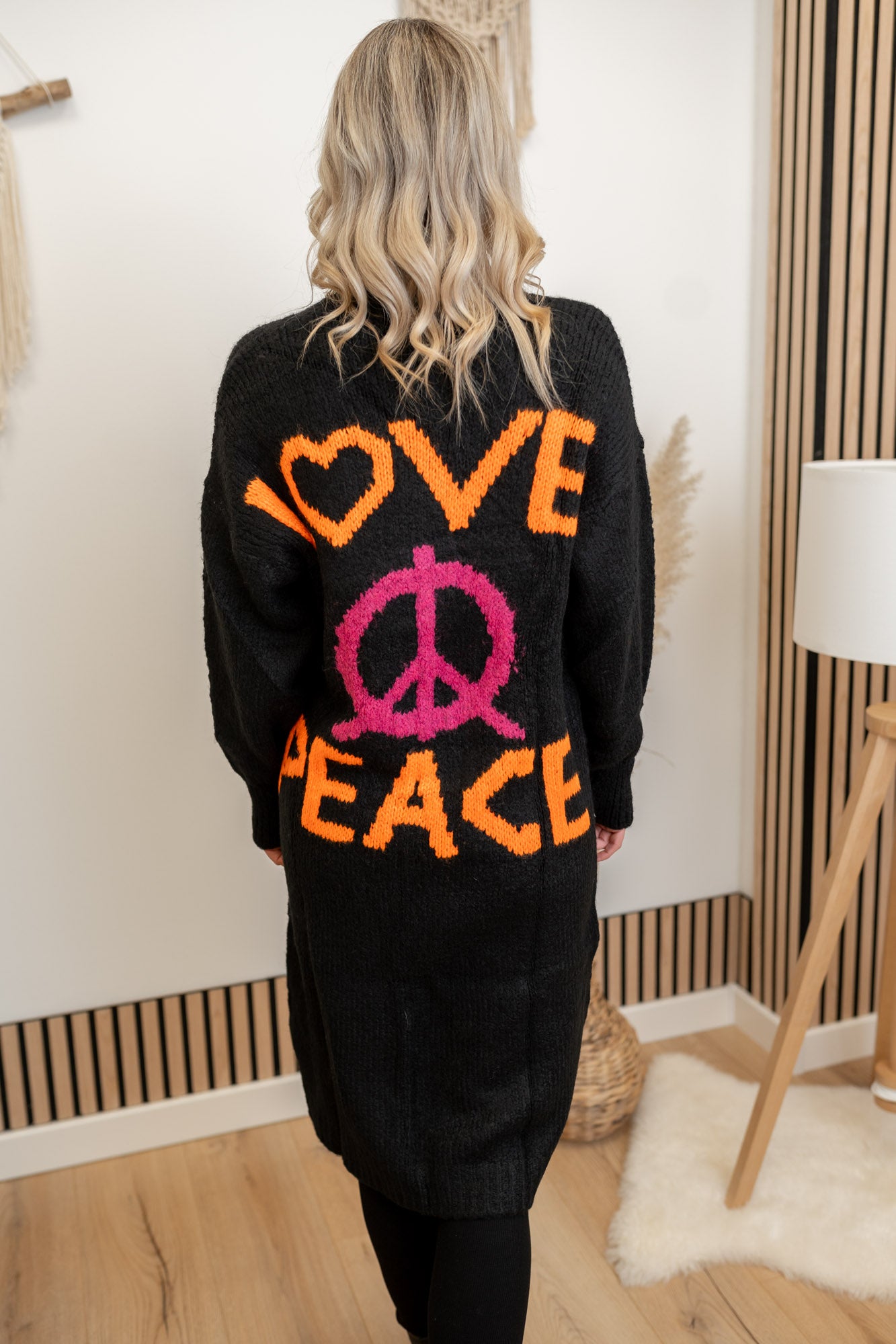 Cardigan lang Peace-Print