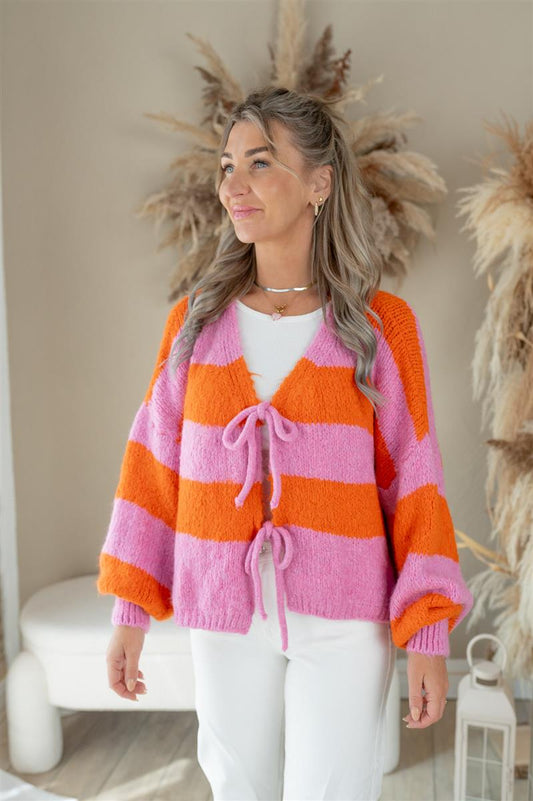 Cardigan gestreift mit Schleife