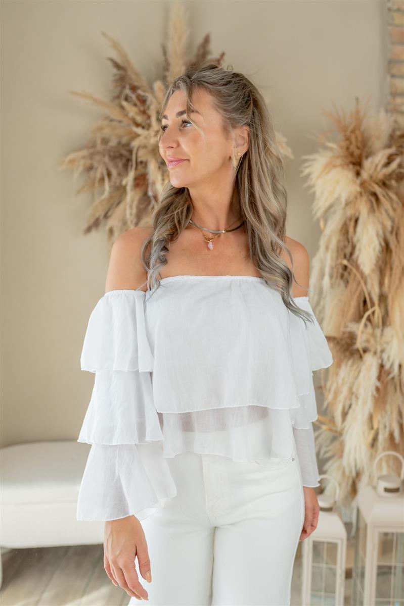 Off-Shoulder Volant-Bluse