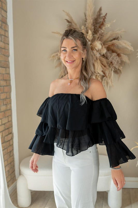 Off-Shoulder Volant-Bluse