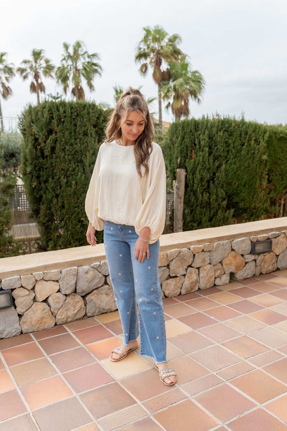 Musselin Bluse mit Ballonärmeln