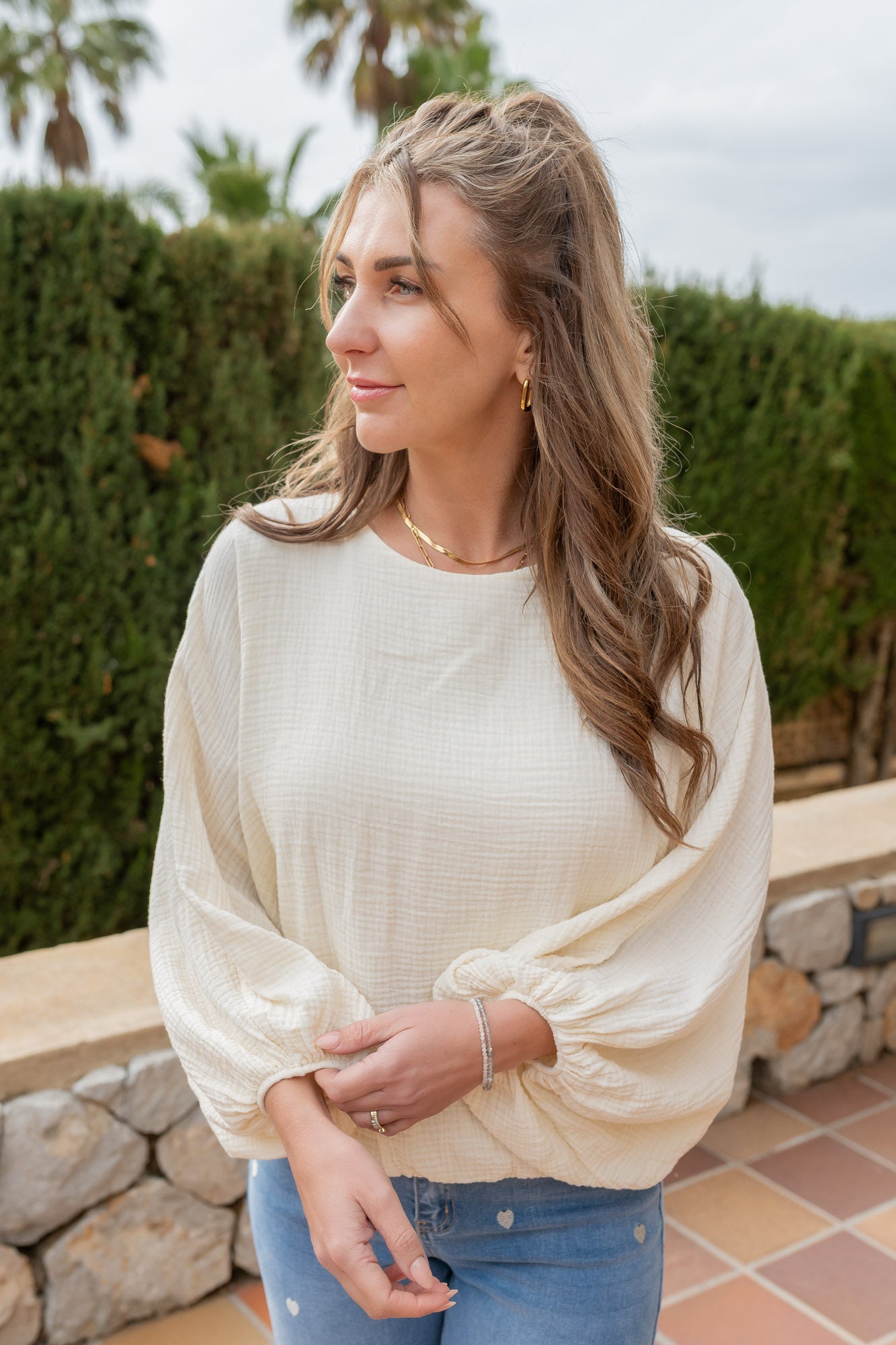 Musselin Bluse mit Ballonärmeln