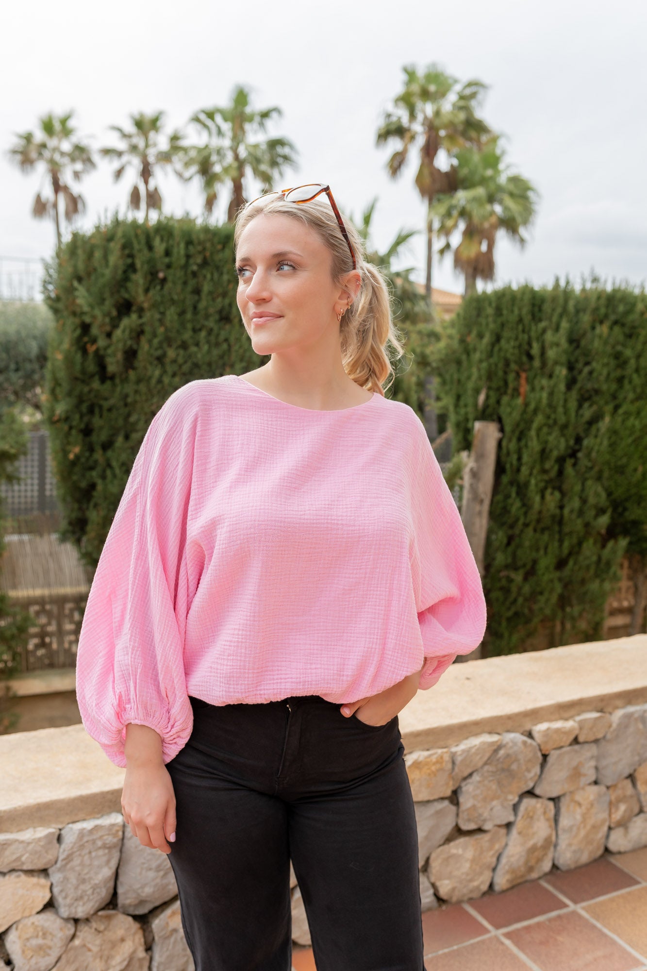 Musselin Bluse mit Ballonärmeln