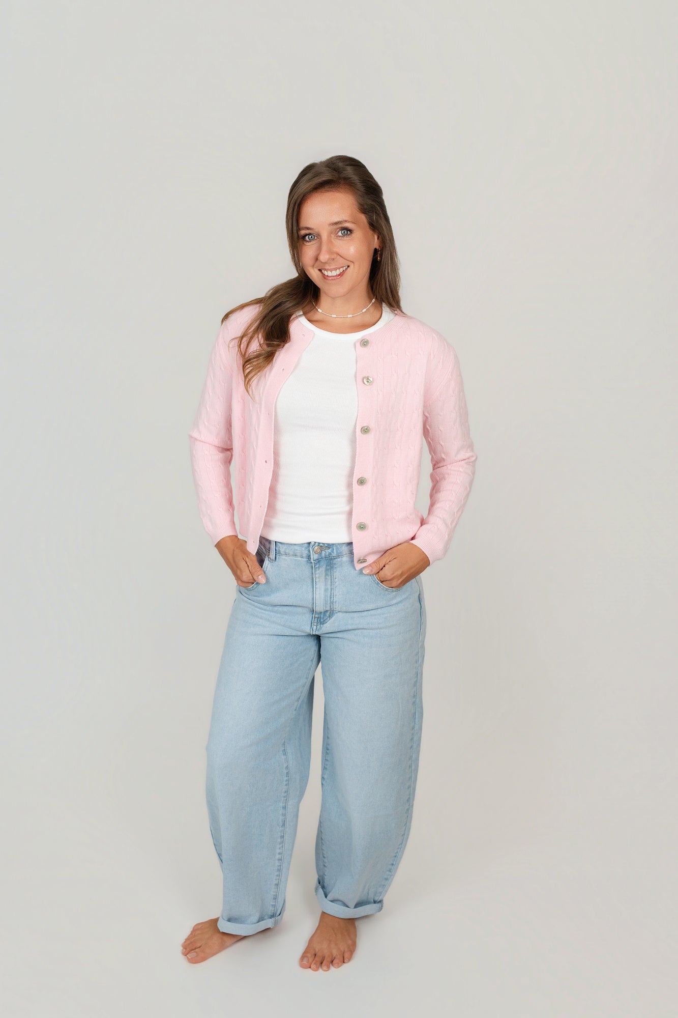 Feinstrickjacke mit Zopfmuster