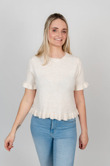 Kurzarm Pullover mit Volant-Details