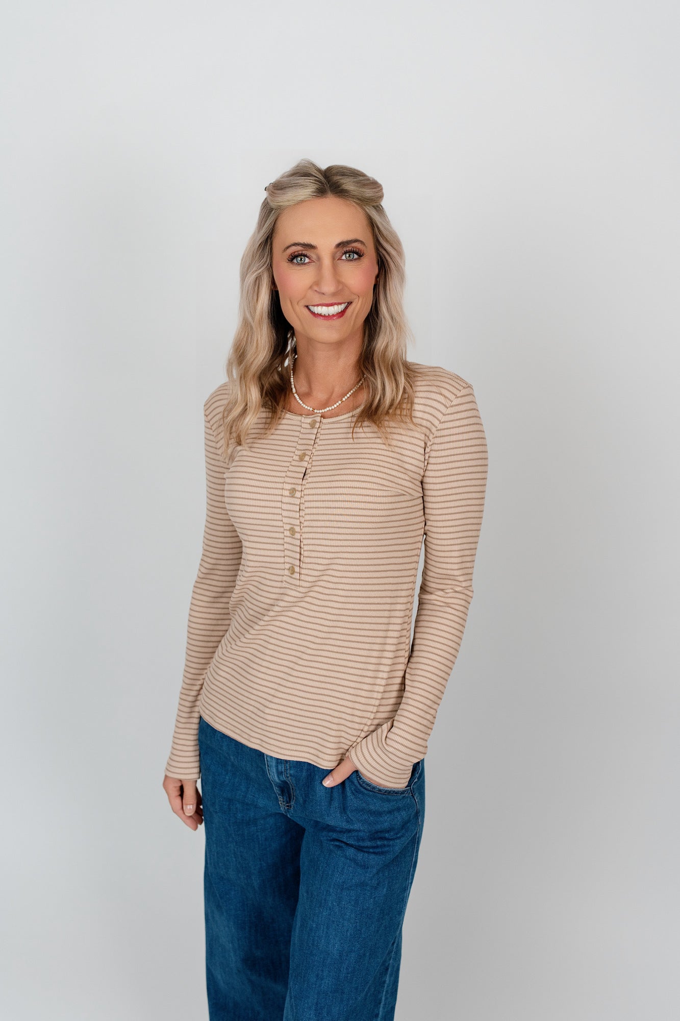 Langarmshirt gestreift mit Knopfleiste