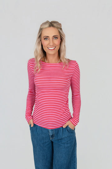 Langarmshirt mit Kaschmir gestreift