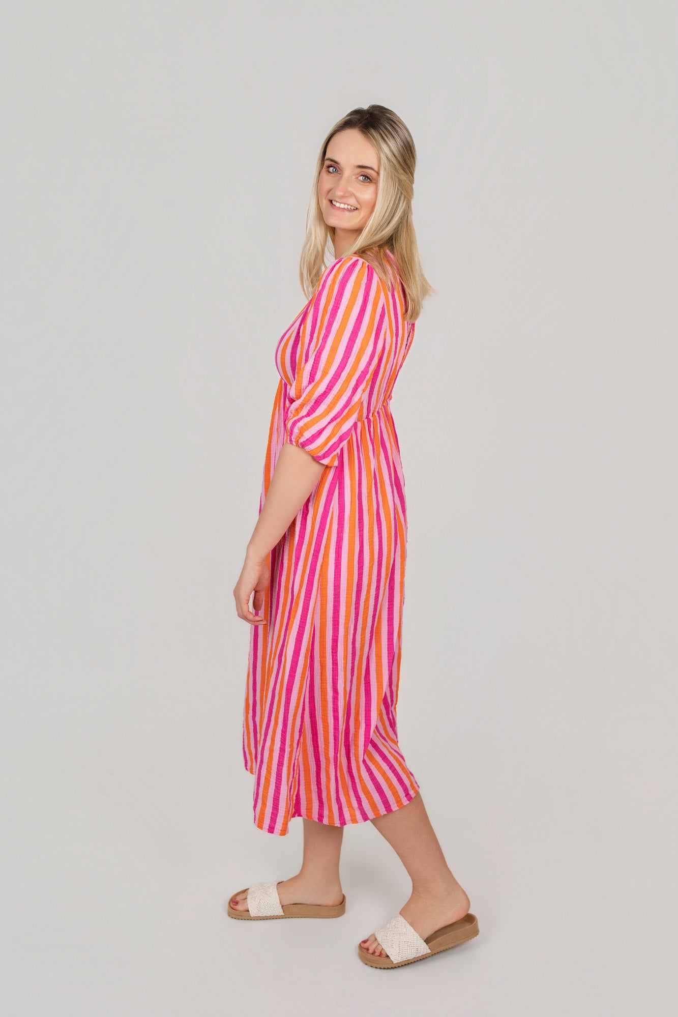 Musselin Kleid gestreift