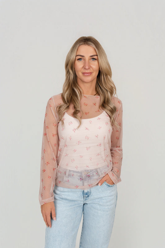 Mesh Langarmshirt mit Herzen