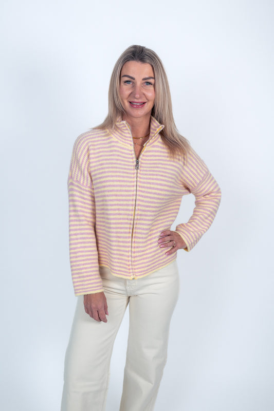 Zip-Up Cardigan gestreift