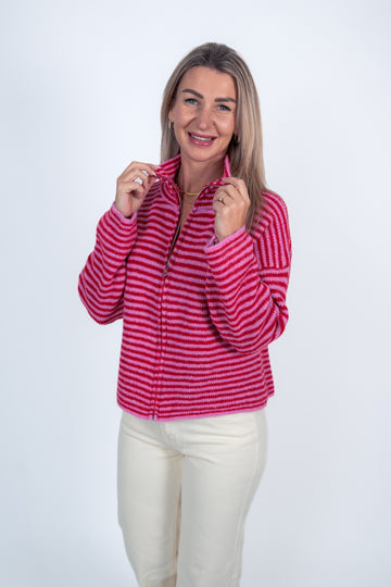 Zip-Up Cardigan gestreift