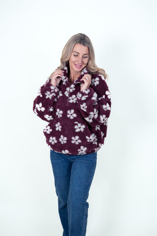 Sweater in Teddyfleece Blumen