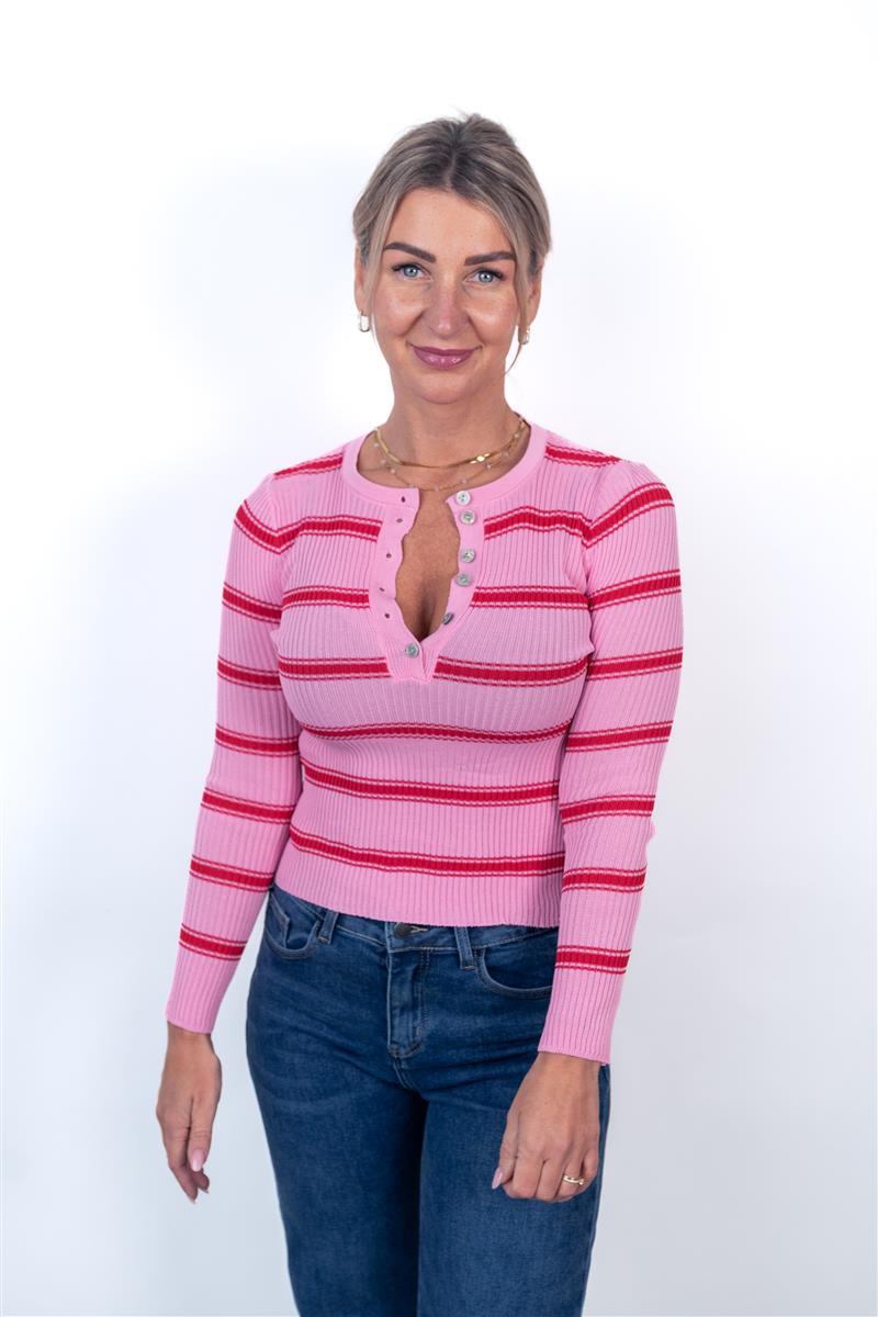 Langarmshirt gestreift mit Knopfleiste