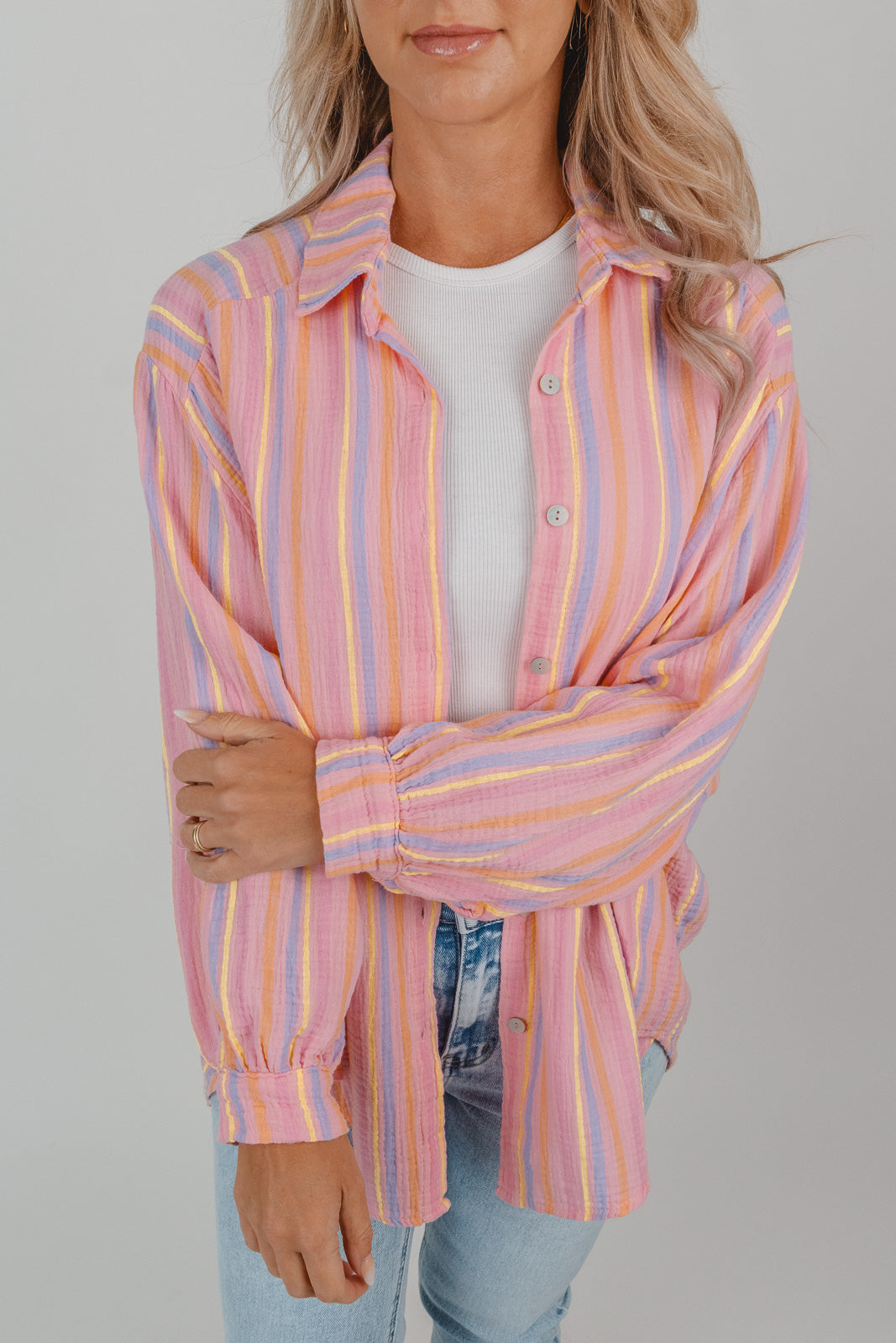 Musselin Bluse mit bunten Streifen