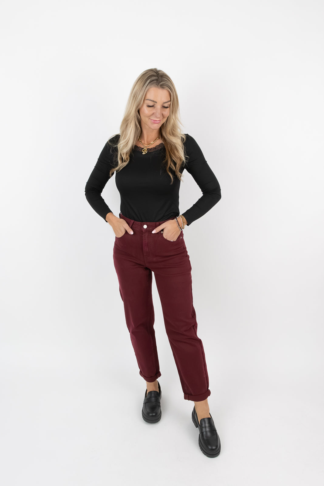 Mom Jeans bordeaux