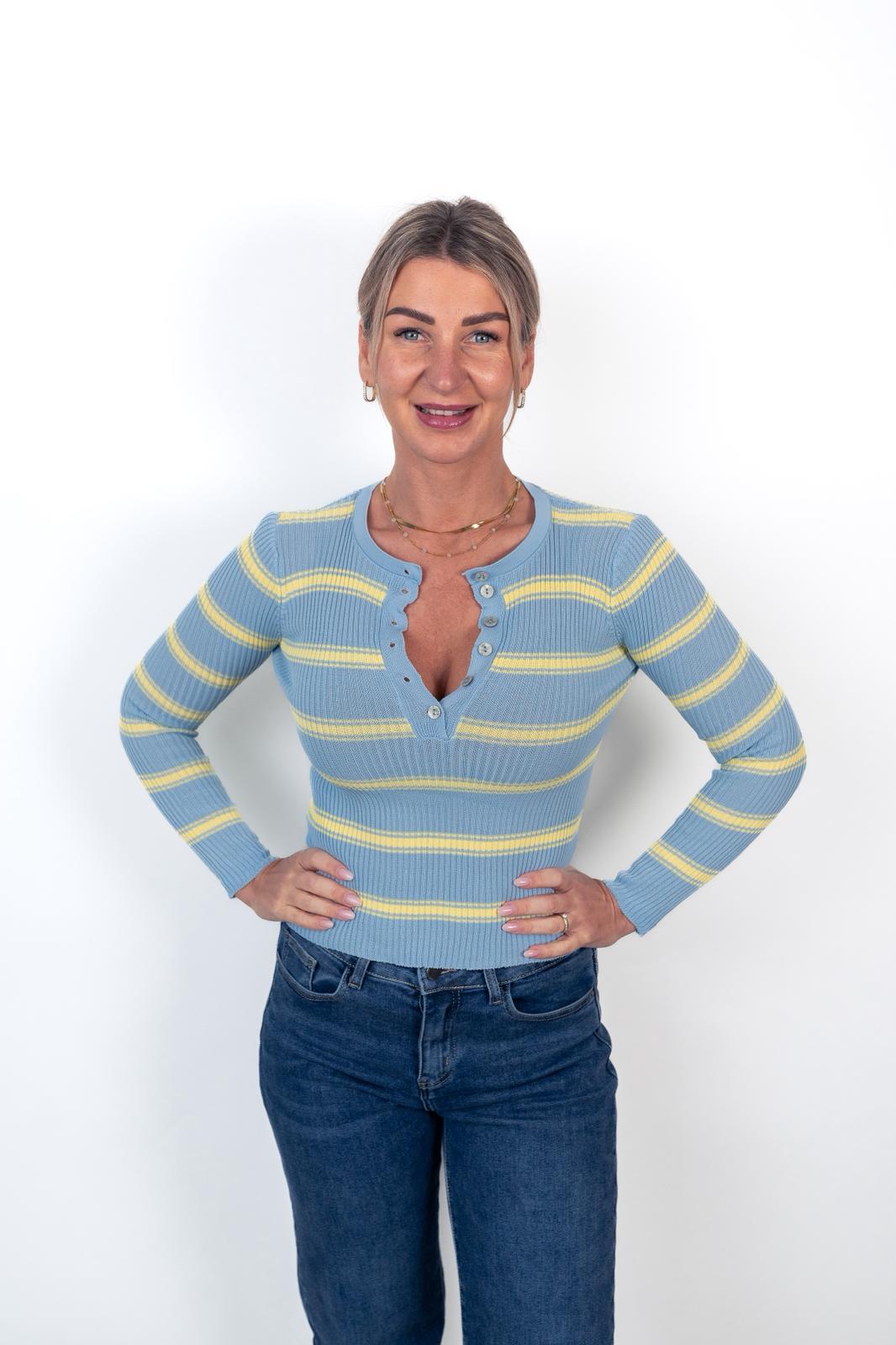 Langarmshirt gestreift mit Knopfleiste