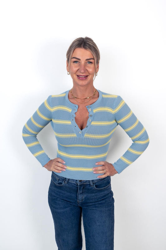 Langarmshirt gestreift mit Knopfleiste